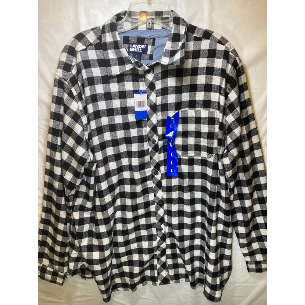 Lands End Plaid Long Sleeve Button-Down Shirt Women's Large
